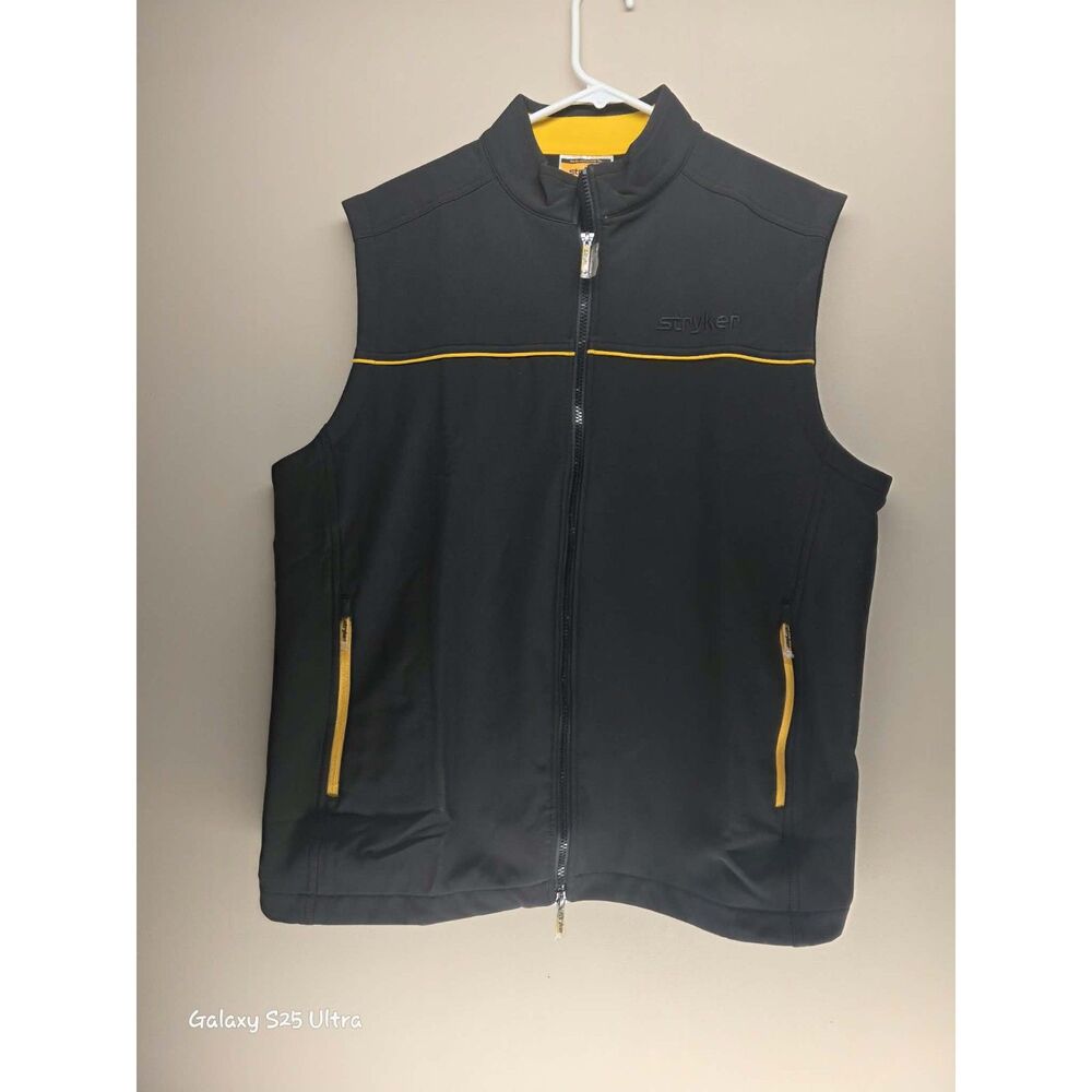 Stryker Mens Large Black Fleece Lined Full Zip Vest Yellow Trim 2023